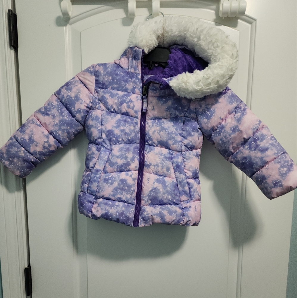 Snozo pink and purple 4T winter  jacket coat cuffed sleeves hood zip front